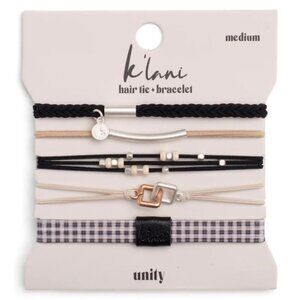 NWT K'lani HAIR TIE/BRACELET SZ MEDIUM BLACK/BEIGE